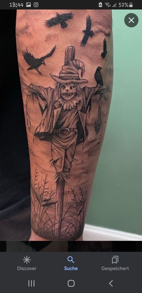 Scarecrow Tattoo, Earthy Tattoos, Tattoo Prices, Crow Tattoo, Sleeves Ideas, Fantastic Beasts And Where, Black Ink Tattoos, Tattoo Designs Men, Future Tattoos