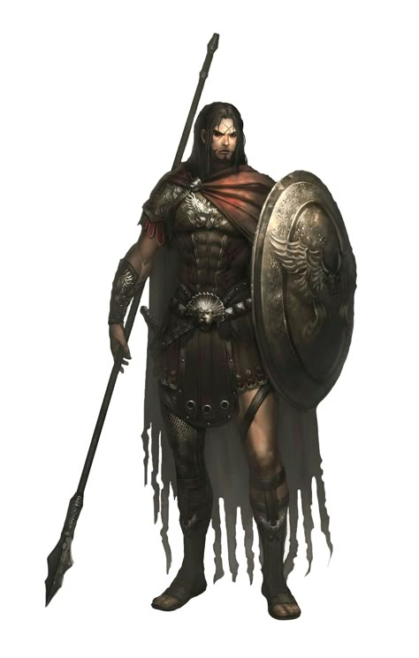 Male Human Spear Shield Fighter - Pathfinder PFRPG DND D&D d20 fantasy Greek Warrior, Heroic Fantasy, Rpg Characters, Fantasy Armor, Fantasy Warrior, Baghdad, Fantasy Rpg, 판타지 아트, Male Character