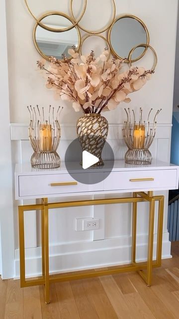 3,151 likes, 154 comments - my_styled_living el January 16, 2023: "#gifted Switching out my mirrored console for this gorgeous white and gold entryway table from @homarycom Not only does it brighten up ...". Console Table With Gold Mirror, Entrance Console Table Decor, Gold Entryway Table, Elegant Entryway Decor, Gold Entryway, Entrance Console Table, Entryway Decor Ideas, Elegant Entryway, Console Entryway