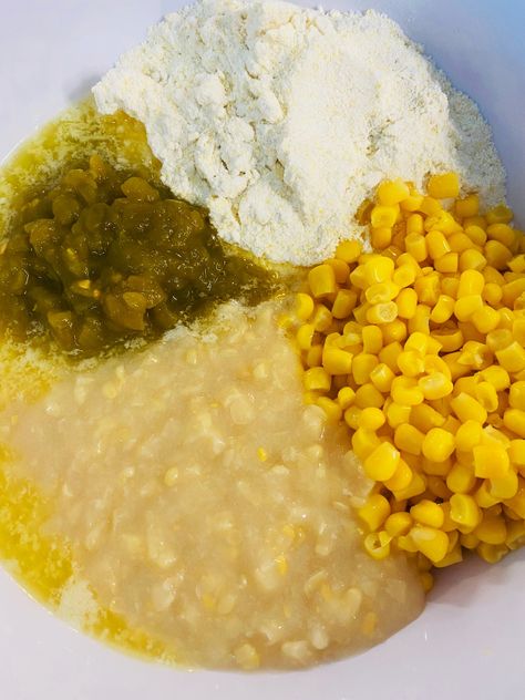 Green Chile Corn Casserole - Cooks Well With Others Green Chili Cornbread, Cream Corn Bread, Green Chile Corn, Cornbread Dinner, Green Chile Cornbread, Green Chili Casserole, Creamed Corn Cornbread, Cheese Corn Casserole, Cornbread With Corn