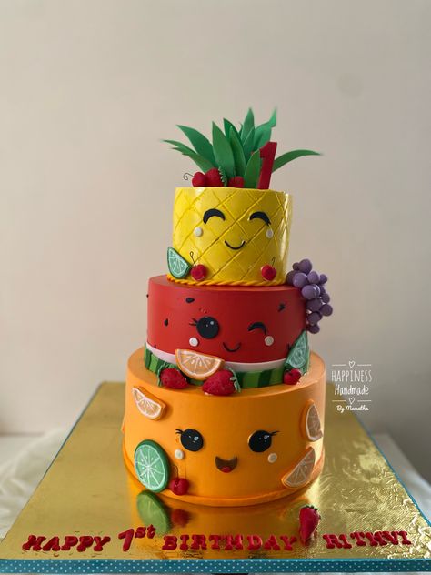 Dancing Fruit Cake, Cake Fruit Design, Fruit Themed Cake, 2nd Bday Cake, Dancing Fruit, Fruit Cake Design, Fruit Birthday, Cake Fruit, Twins 1st Birthdays