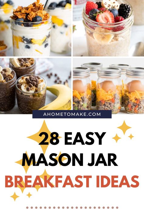 Make Ahead Mason Jar Meals, Mason Jar Breakfast Healthy, Easy Mason Jar Breakfast, Breakfast In Mason Jars, Easy Jar Recipes, Mason Jar Meal Prep Breakfast, Breakfast Mason Jar Recipes, Mason Jars Food Ideas, Mason Jar Meals Breakfast