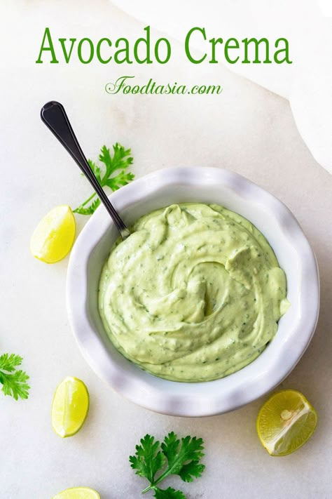 Healthy Nutrition Plan, Avocado Crema, Avocado Cream, Avocado Sauce, Burrito Bowls, Spicy Dishes, Avocado Recipes, Quesadillas, Tex Mex