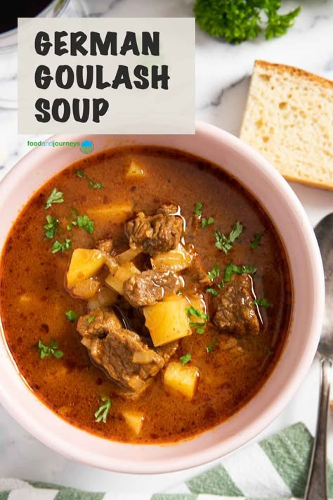 Austrian Goulash Soup, German Goulash Soup, German Soups Recipes, Goulash Soup German, German Soups And Stews, Goulash Soup Recipe, International Soup Recipes, Golumpki Soup, German Goulash Recipes