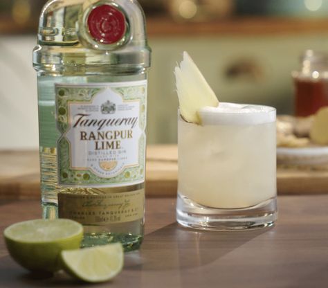 3 Deliciously Zesty Tanqueray Rangpur Lime Cocktails To Enjoy At Home This Summer - Secret London Tanqueray Gin Cocktails, Spiked Drinks, Lime Cocktails, Tanqueray Gin, Secret London, Lime Recipes, Ginger Slice, Lime Peel, Citrus Twist