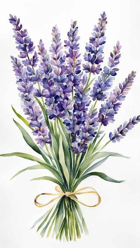 Flower Painting Bouquet, Lavender Sketch, Lavender Flower Painting, Painting Of Lavender, Lavender Flower Bouquet, Watercolor Bouquet Of Flowers, Lavender Drawing, Painting Ideas On Canvas Flowers, Lavender Painting