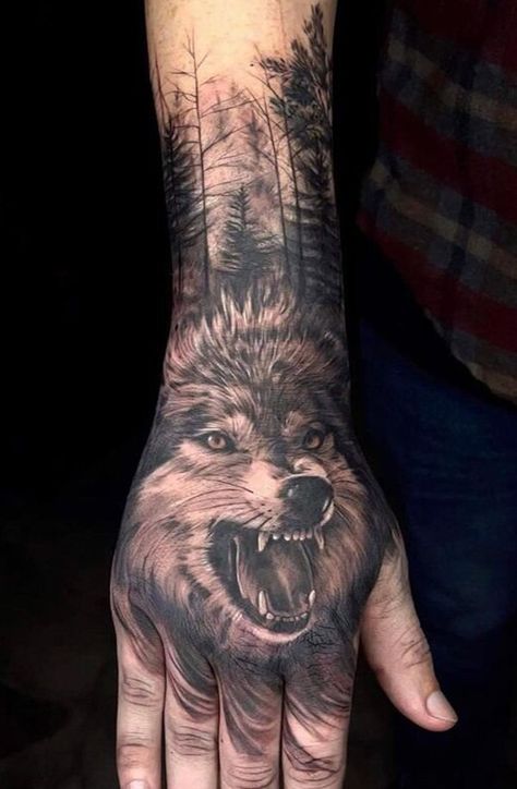 Wolf Head Hand Tattoo, Wolf Angel Tattoo, Wolf Hand Tattoo Men, Hand Wolf Tattoo, Wolf Tattoo Hand, Unique Wolf Tattoo, Wolf Hand Tattoo, Bigfoot Tattoo, Tattoos For Men Unique