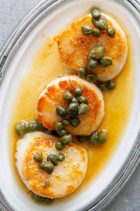 Butter Caper Sauce, Seared Sea Scallops, Caper Sauce, Brown Butter Sauce, Seared Scallops, Sea Scallops, Scallop Recipes, Browned Butter, Scallops Seared