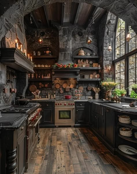 Goth Kitchen Ideas, Gothic Kitchen Ideas, Boho Style Kitchen, Goth Kitchen, Goth Houses, Boho Kitchen Ideas, Gothic Kitchen, Dark Home Decor, Goth Home