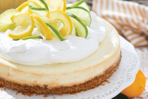 Lemon-Lime Cheesecake - Victoria Magazine Lemon Lime Cheesecake, Victoria Magazine, Lime Cheesecake, Chantilly Cream, Baking Basics, Happy Times, Lemon Cheesecake, Entertaining Recipes, Lemon Desserts