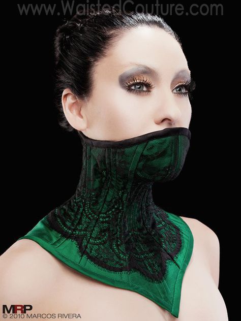 Green Silk and French Lace Posture Collar, Neck Corset Posture Training, Corset Tattoo, Posture Collar, Neck Corset, Edgy Accessories, Fairy Clothes, Lace Tights, Leather Corset, Corset Lingerie