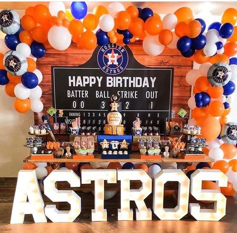 Astro Birthday Party, Astros Birthday Party Decorations, Astros First Birthday Party, Houston Astros 1st Birthday, Astros Theme Party, Houston Astros Party Ideas, Astros Birthday Party Ideas, Astros Baby Shower Theme, Astros Party Ideas