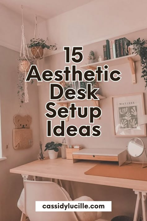 Explore 15 inspiring and aesthetic desk setup ideas to elevate your workspace. From cozy home desk setup ideas to dreamy desk setup designs, find the perfect inspiration to create a college desk setup that is both cute and functional. Revolutionize your work environment with these curated suggestions. Tap to see these home office desk setup ideas now! Cute Office Desk Ideas, Office Set Up Ideas, Home Work Desk Decor, Ideas For Working From Home, Office Desk Ideas At Home, Office Desk Decoration Ideas, Work Room Decor, Decorating Desk At Work, How To Make Desk Aesthetic