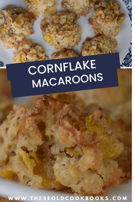 Do you love macaroons? Try these cornflake macaroons stuffed with Cornflake cereal, coconut and chopped nuts for the perfect combination of sweet and crunchy. These cornflake coconut cookies take less than 30 minutes and would be the perfect addition to you cookie recipe collection. Cornflake Coconut Squares, Cookies With Cornflakes In Them, Easy Cornflake Cookies, Cornflake Cookies Recipe, Coconut Squares, Cornflake Cookies, Coconut Cookies Recipes, Old Cookbooks, Eat Cookies