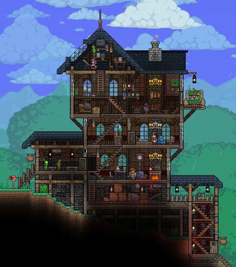 Terraria Block Palette, Terraria Interior, Cool Terraria Houses, Cute Terraria Builds, Terraria Cottage, Terraria Tavern, Terraria Stairs, Terraria Base Design, Terraria Storage Room Ideas