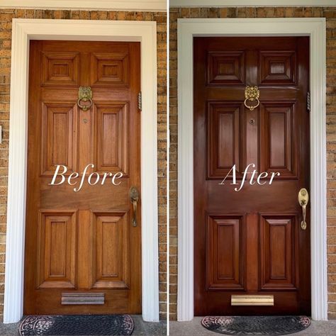 Front Door Stain Colors, Front Door Stain, Stained Front Door, Mahogany Exterior Doors, Mahogany Front Door, Red Mahogany Stain, Dark Doors, Stained Doors, Mahogany Doors