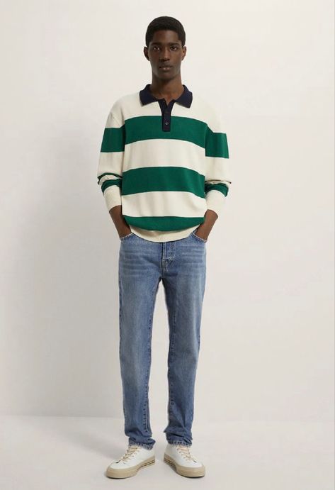 Polo Long Sleeve Outfit Men, Striped Long Sleeve Shirt Outfit, Green Striped Shirt Outfit, Striped Shirt Outfit Men, Long Sleeve Polo Outfit, Polo Sweater Outfit, Long Shirt Outfits, Polo Outfit Men, Long Sleeve Shirt Outfits