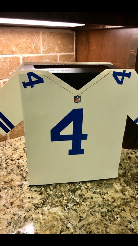 Lane’s 2nd grade Valentine Box. Dak Prescott Jersey. Dallas Cowboys Dallas Cowboys Valentine Boxes, Football Jersey Valentine Box Ideas, Denver Broncos Valentines Boxes, Jersey Valentines Boxes, Football Jersey Valentines Boxes, Football Helmet Valentine Box Ideas, Football Player Valentines Boxes, Valentine's Day Card Box For Boys, Hockey Valentines