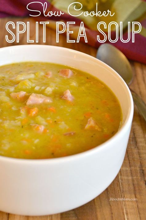 With the fall season comes a craving for comfort foods like this hearty homemade slow cooker split pea soup. #SimplyPotatoes AD Ham Recipes Crockpot, Split Pea Soup Recipe, Pea And Ham Soup, Split Pea Soup, Slow Cooking, Pea Soup, Split Pea, Soup Recipes Slow Cooker, Crock Pot Soup