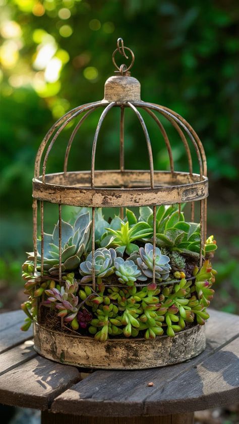 start transporming your garden with these 20 great tips! Garden Ideas Succulents, Cymbidium Orchids Care, Succulent Garden Ideas, Birdcage Planter, Unique Planters, Container Planting, Succulent Landscaping, Green Ideas, Succulent Garden Diy