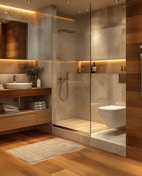 German Bathroom Design, Modern Elegant Bathroom Ideas, Modern Spa Like Master Bath, Nordic Spa Bathroom, Scandinavian Modern Bathroom, Restroom Design Home, Minimalistic Houses Interior, Oak Floor Bathroom, Bathroom Designs 2024