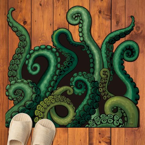 PRICES MAY VARY. Unique Design & Decor: This colorful tentacles bath rug adds a slightly creepy, nautical touch to any gaming room, home, or Halloween setup, perfect for roleplaying tabletop RPG gaming enthusiasts. High-Quality Material: Crafted from a blend of microfiber and diatomaceous earth with an anti-slip backing, our Octopus Bath Rug quickly absorbs water, keeping your floors dry and clean, while remaining dirt resistant and easy to maintain. Versatile Use: Whether you use it as a doorma Octopus Rug, Octopus Bathroom, Hp Lovecraft, Animal Rug, Horror Themes, Bathroom Bath Mats, Shower Mat, Calamari, Room Decorations