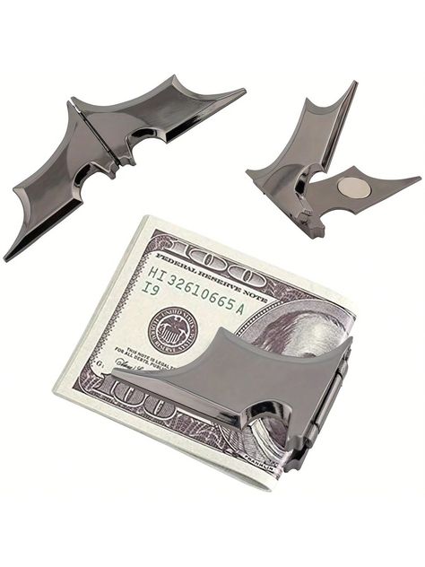 1pc men's gift gun gray foldable zinc alloy material magnet metal bat shape banknote wallet bookmark bill change folderI discovered amazing products on SHEIN.com, come check them out! Cp9 One Piece, Bat Shape, Metal Bat, Gothic Jackets, Leather Credit Card Holder, Best Wallet, Wallet Gifts, Money Bag, Money Clip Wallet