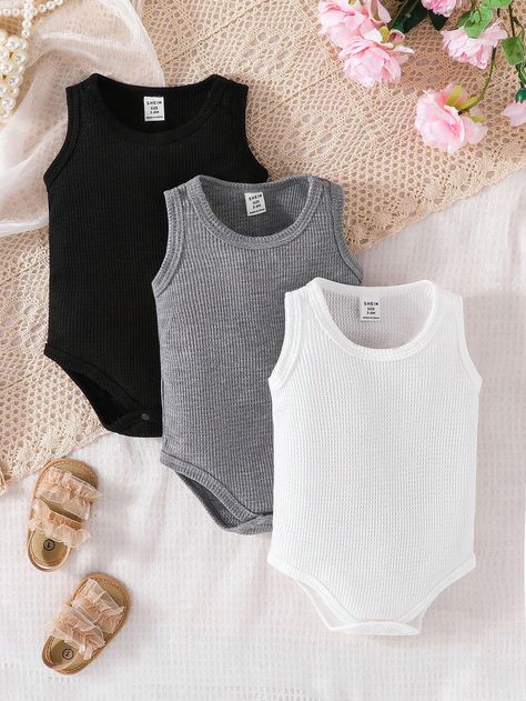 Baby 3pcs Ribbed Knit Bodysuit | SHEIN USA Ribbed Knit Bodysuit, Baby Boy Onesies, Knit Bodysuit, Baby Body, Kids Sleepwear, Boys Clothing, Baby Boy Outfits, Baby Bodysuit