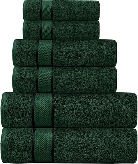 Amazon.com: Bath Towels Set-100% Cotton-2 Bath Towels, 2 Hand Towels & 2 Washcloths- Large, Quick Dry, Absorbent, Plush, Soft-Home, Spa, Hotel, Pool, Shower Towels - 6 Piece Luxury Bathroom Towels - Dark Green : Home & Kitchen Emerald Green Bathroom Accessories, Emerald Green Bathroom Decor, Dark Green Home, Emerald Green Bathroom, Dark Green Towels, Green Bathroom Accessories, Green Bathroom Decor, Bathroom Towel Decor, Sunroom Ideas