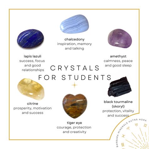 What are the best crystals for students? Those crystals help you with memory, focus or motivation. They also bring you succes, prosperity and courage. Some of them also protect you against stress and all negative influences✨🪬 lapis lazuli - chalcedony - amethyst - black tourmaline - tiger eye - citrine Best Crystals, Black Tourmaline, Good Sleep, Tiger Eye, Lapis Lazuli, Citrine, Crystal Healing, Tourmaline, Amethyst