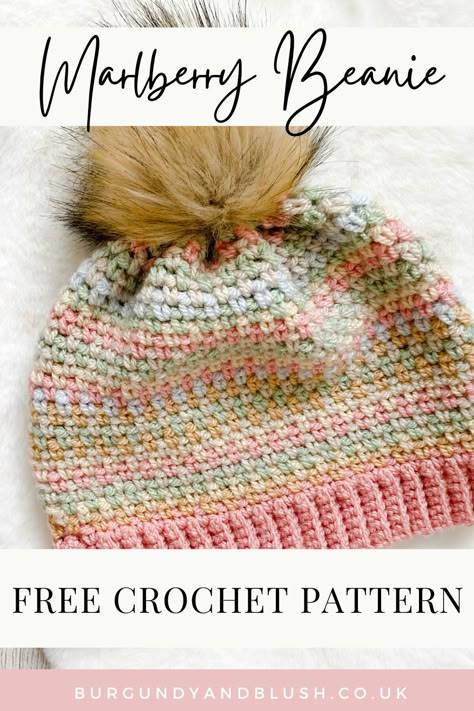 Moss Stitch Beanie Crochet, Crochet Ladies Hat Free Pattern Winter, Crocheted Christmas Hat, Free Crochet Hats Patterns, Crochet Beanie Pattern Free Womens Easy, Easy Crochet Beanie Pattern Free, Autumnal Crochet, 1 Skein Crochet Projects Free, Crochet Hat Pattern Free