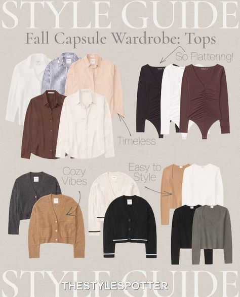 Basic Outfit Combinations, Capsule Wardrobe Tops, Basic Tops Capsule Wardrobe, Wardrobe Basics 20s, Hijab Capsule Wardrobe, Building A Wardrobe, Classic H&m Fall Tops, Fall Neutral Button-up Top, Basic Closet Essentials