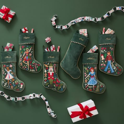 Celebrate everything merry and bright with the charming holiday collection from @riflepaperco❄️ ✨#lovemypbk Nutcracker Christmas Stocking, Blue Stockings Christmas, Boho Stocking Christmas, Hand Embroidered Christmas Stocking, Handmade Stockings Christmas, Needlepoint Christmas Stockings Ideas, Vintage Christmas Stockings Ideas, Decorate Stockings Christmas, Personalized Christmas Stockings Ideas