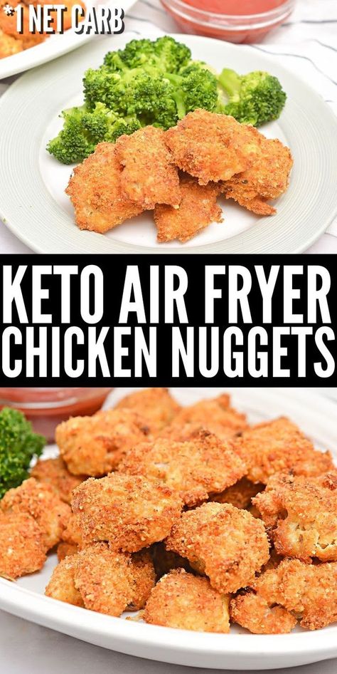 Keto Air Fryer Chicken Nuggets - Perfect for kids or quick lunches on the go, air fryer chicken nuggets are low-carb, high-protein, and taste better than fast food! #keto #ketorecipes #Ketorecipes #Ketoairfryerchickennuggets #ketochickennuggets #airfrychickennuggets #chickennuggets #chickenrecipes #airfryerecipes #food #recipes Low Carb Chicken Nuggets Air Fryer, Keto Air Fryer Chicken, Keto Chicken Nuggets, Stylish Cravings, Air Fryer Chicken Nuggets, Air Fryer Recipes Keto, Keto Casseroles, Holidays Recipes, Keto Air Fryer