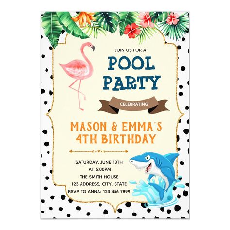 Flamingo And Shark Party Invitation #birthdayinvitations #birthday #1stbirthdayinvitations #quinceanerainvitations #birthdayinvitationstemplate #birthdayinvitationcard #disneybirthdayinvitations #zazzle #zazzleinvitation Shark Party Invitations, Shark Birthday Invitations, Flamingo Birthday Party, Pool Birthday, Pool Party Invitations, Flamingo Birthday, Fun Birthday Party, Shark Party, Pool Birthday Party