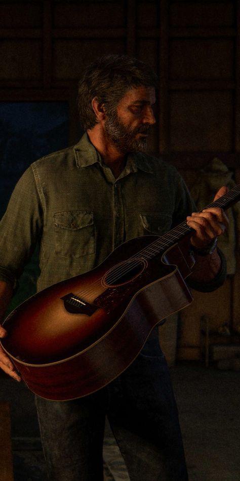 Joel Miller Photo Mode, The Last Of Us Joel Wallpapers, Joe Miller The Last Of Us, Joel Miller Guitar, Joel Miller Playing Guitar, Joel Playing Guitar The Last Of Us, Tlou Aesthetic, Guitar Wallpaper, Joel Miller