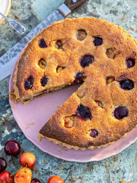 Sour cherry frangipane tart | Jamie Oliver recipes Cherry Frangipane, Frangipane Tart Recipe, Tart Cherries Recipes, Fakeaway Recipes, Frangipane Tart, Sweet Pastry, Vegetarian Dish, Summer Cherries, Individual Cakes