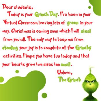 Letter From The Grinch, Grinch Day, Letter To Students, Notes To Parents, Letter To Parents, Letters For Kids, Education Ideas, Teacher Newsletter, Teacher Store