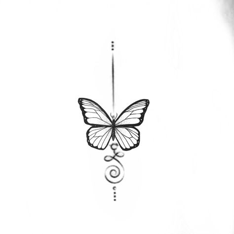 Unalome Butterfly Tattoo, Small Hand Tattoos For Women Unique, Butterfly Tattoo Between Breast, Butterfly Sternum Tattoo, Arrow Compass Tattoo, Arm Tattoos Drawing, Meaningful Tattoo Quotes, Butterfly Stencil, Dragon Tree