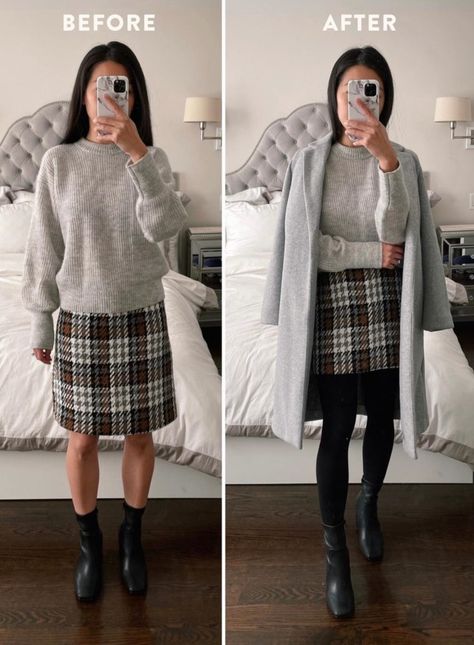 Mini Skirt Outfit Winter, Short Skirts Outfits, Plaid Skirt Outfit, Extra Petite, Video Tips, Winter Skirt Outfit, Petite Fashion Tips, Zara Coat, Fleece Tights