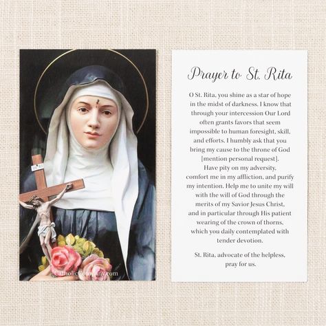 Today is St. Rita's Feast Day! Let's pray O St. Rita, you shine as a star of hope in the midst of darkness. I know that through your intercession Our Lord often grants favors that seem impossible to human foresight, skill, and efforts. I humbly ask that you bring my cause to the throne of God [mention personal request]. Have pity on my adversity, comfort me in my affliction, and purify my intention. Help me to unite my will with the will of God through the merits of my savior Jesus Christ, and i Prayer To St Rita, Holy Souls In Purgatory, Catholic Saints Prayers, Rita Of Cascia, Souls In Purgatory, St Rita Of Cascia, St. Rita, Catholic Company, Lord’s Prayer