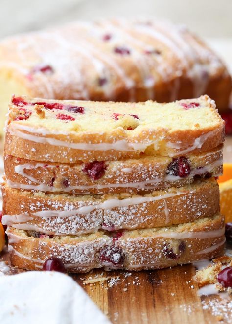 The Best Cranberry Orange Bread Loaf Recipe. Easy cake-like bread with a lemon glaze and fresh cranberries. Dessert Bread Recipes, Orange Cranberry Loaf, Cranberry Orange Bread Recipe, Moist Bread, Orange Bread Recipe, Cooking Christmas, Orange Bread, Mini Loaves, Cranberry Orange Bread