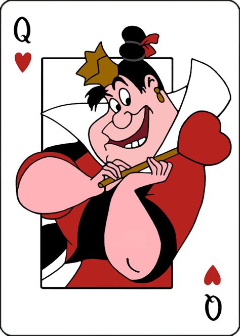 Queen of Hearts card Cartoon Queen Of Hearts, Disney Queen Of Hearts Tattoo, Queen Of Hearts Animated, Queen Of Hearts Drawing Easy, Alice And Wonderland Queen Of Hearts, The Queen Of Hearts Alice In Wonderland, Queen Of Hearts Card Aesthetic, Queen Of Hearts Tattoo Alice In Wonderland, Queen Of Hearts Cartoon