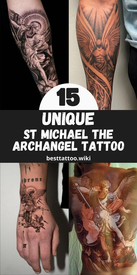 Discover the Divine Valor: 15 Inspirational St. Michael the Archangel Tattoo Designs for 2024 St Michael Tattoo Forearm, Michael Archangel Tattoo, St Michael The Archangel Tattoo, Michael The Archangel Tattoo, Archangel Michael Tattoo, St Michael Tattoo, Michael Tattoo, Handwriting Tattoos, Archangel Tattoo