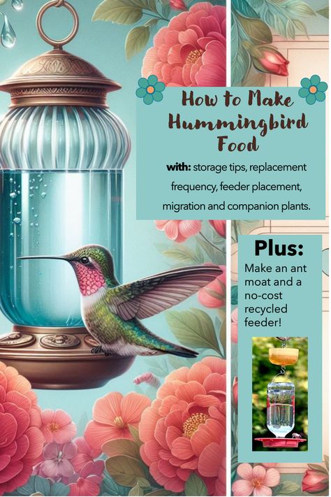 Homemade Hummingbird Food - Sugar and Water Recipe Hummingbird Food Recipe, Sugar Water For Hummingbirds, Homemade Hummingbird Food, Hummingbird Nectar Recipe, Hummingbird Food, Backyard Birds Feeders, Hummingbird Nectar, Water Recipes, How To Attract Hummingbirds