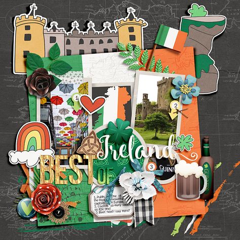 Ireland Scrapbook Ideas, Ireland Scrapbook Layouts, Ireland Scrapbook, Scrapbooking Layouts Travel, Travel Scrapbook Pages, Travel Journal Scrapbook, Ireland Trip, London Trip, Free Digital Scrapbooking