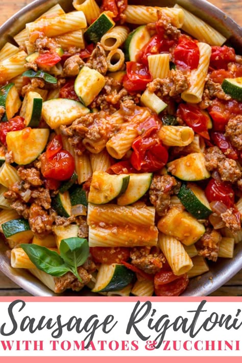 Rigatoni with Sausage, Tomatoes, and Zucchini - Baker by Nature Rigatoni With Sausage, Tomatoes And Zucchini, Sausage Rigatoni, Rigatoni Recipes, Baked Rigatoni, Baker By Nature, Zucchini Tomato, Rigatoni Pasta, Mild Italian Sausage