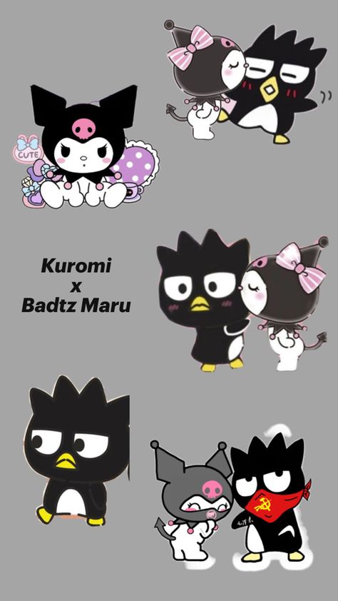 My favorite Sanrio couple Sanrio 3 People Matching Pfp, Kuromi And Badtz Maru Wallpaper, Kuromi Matching Wallpaper, Badz Maru And Kuromi, Batz Maru And Kuromi, Maru And Kuromi, Badtz Maru Kuromi, Sanrio Couple, 3 People Matching Pfp