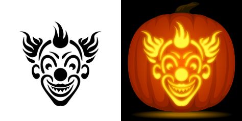 Evil Clown pumpkin carving stencil. Free PDF pattern to download ... Clown Pumpkin Carving Stencil, Clown Pumpkin Stencil, Clown Pumpkin Carving, Clown Stencil, Clown Pumpkin, Cool Pumpkin Designs, Clowns Halloween, Printable Pumpkin Stencils, Pumpkin Carving Stencils Free