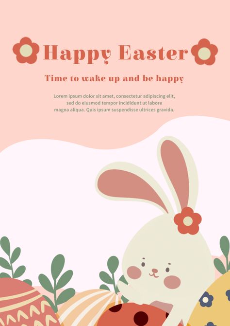 Illustration Rabbit, Easter Flyer, Flyer Illustration, Easter Egg Template, Egg Template, Easter Flyers, Pink Illustration, Easter Poster, Easter Menu